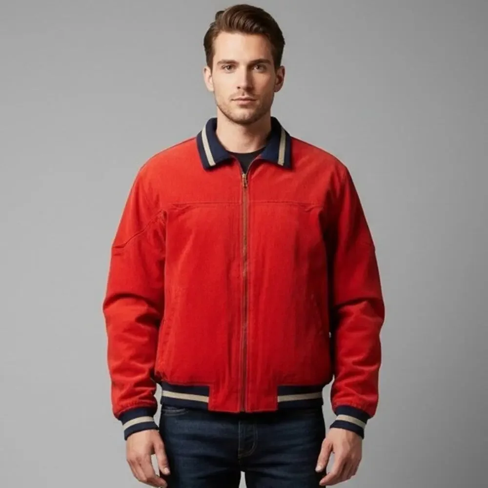 Vintage Mens Sansabelt Sport Jacket Red Full Zip Coat Pockets Size Medium